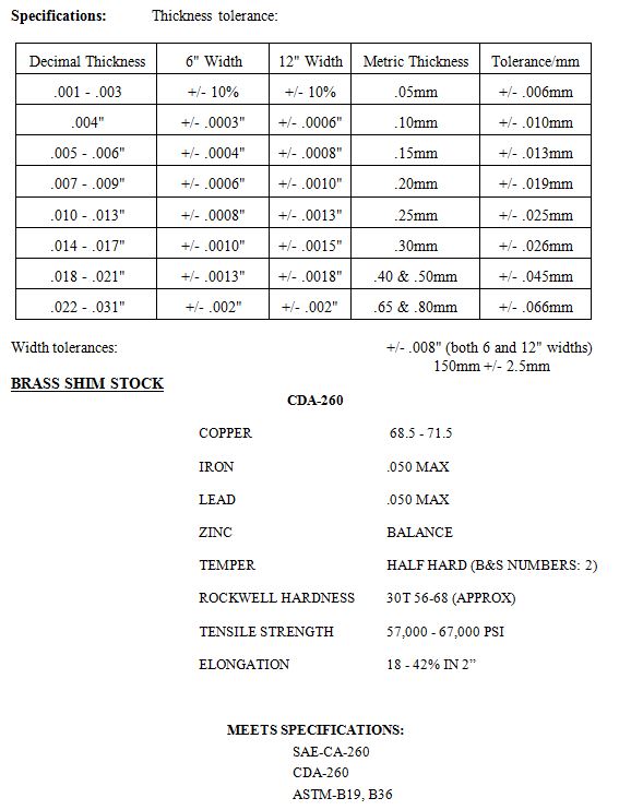 Brass-Shim-specifications